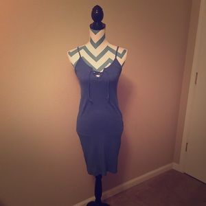 Blue ribbed lace up bodycon dress